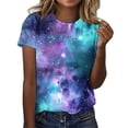 thumbnail image 2 of Texiao Women's 3D Galaxy Print T Shirts Glitter Shirts Blouse Fashionable Starry Summer Shirts Round Neck Short Sleeve Tops for Carnival Costumes, 2 of 6