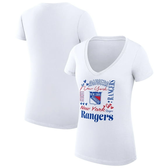 Women's G-III 4Her by Carl Banks White New York Rangers Super-Slim Fit Lightweight Collage Team Graphic T-Shirt