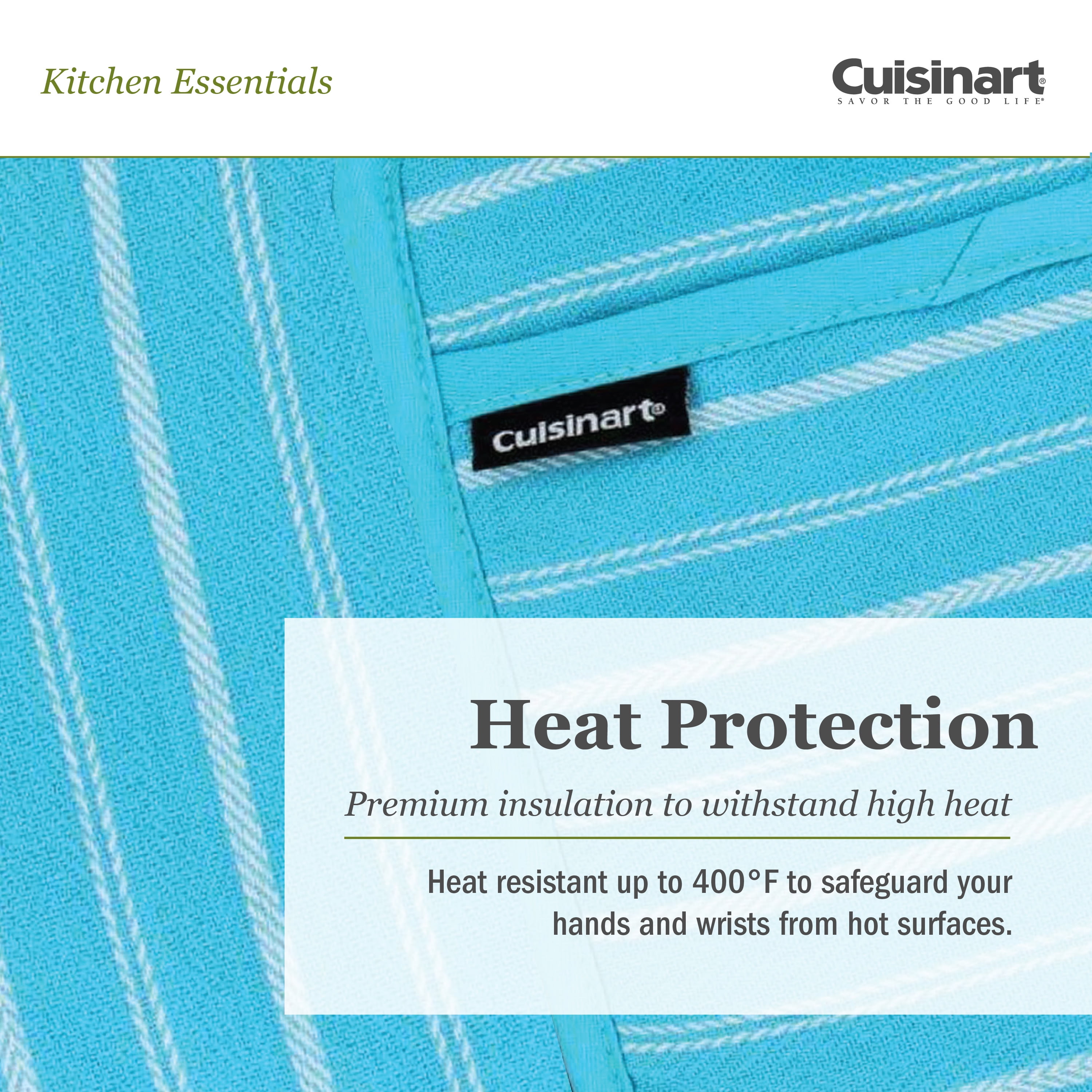 Cuisinart Kitchen Oven Mitt/Glove & Rectangle Potholder with Pocket Set  w/Neoprene for Easy Gripping, Heat Resistant up to 500 degrees F, Twill