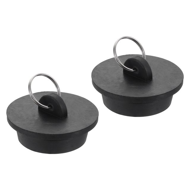 Tapón de drenaje de goma de 2 piezas con anillo colgante se adapta de 1-1/2 pulgadas a 1-5/8 pulgadas, negro