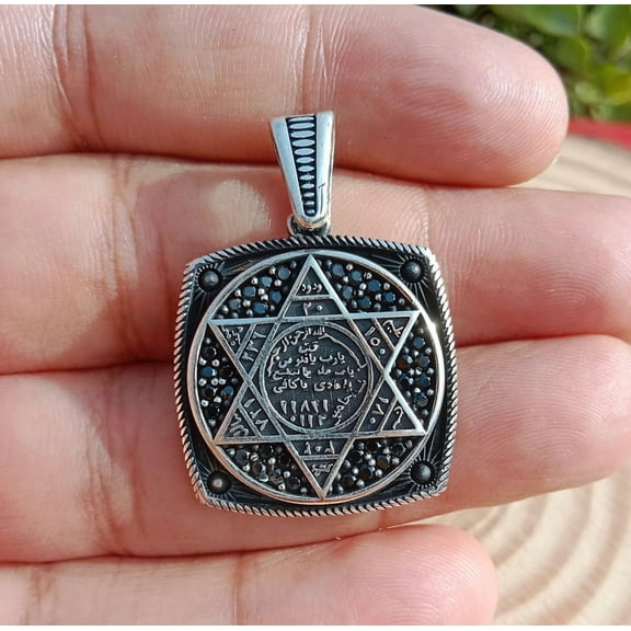 925 Sterling Silver Seal of Solomon Talisman Star of David Mens Pendant Handmade Mens Jewelry Gift