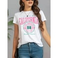 thumbnail image 1 of 1pc Women'S Fashion Casual Tee, Cotton Crew Neck T-Shirt with Artistic Alphabet Print, Knit Fabric Summer Top, Regular Length - California Los Angeles Motif, 1 of 6