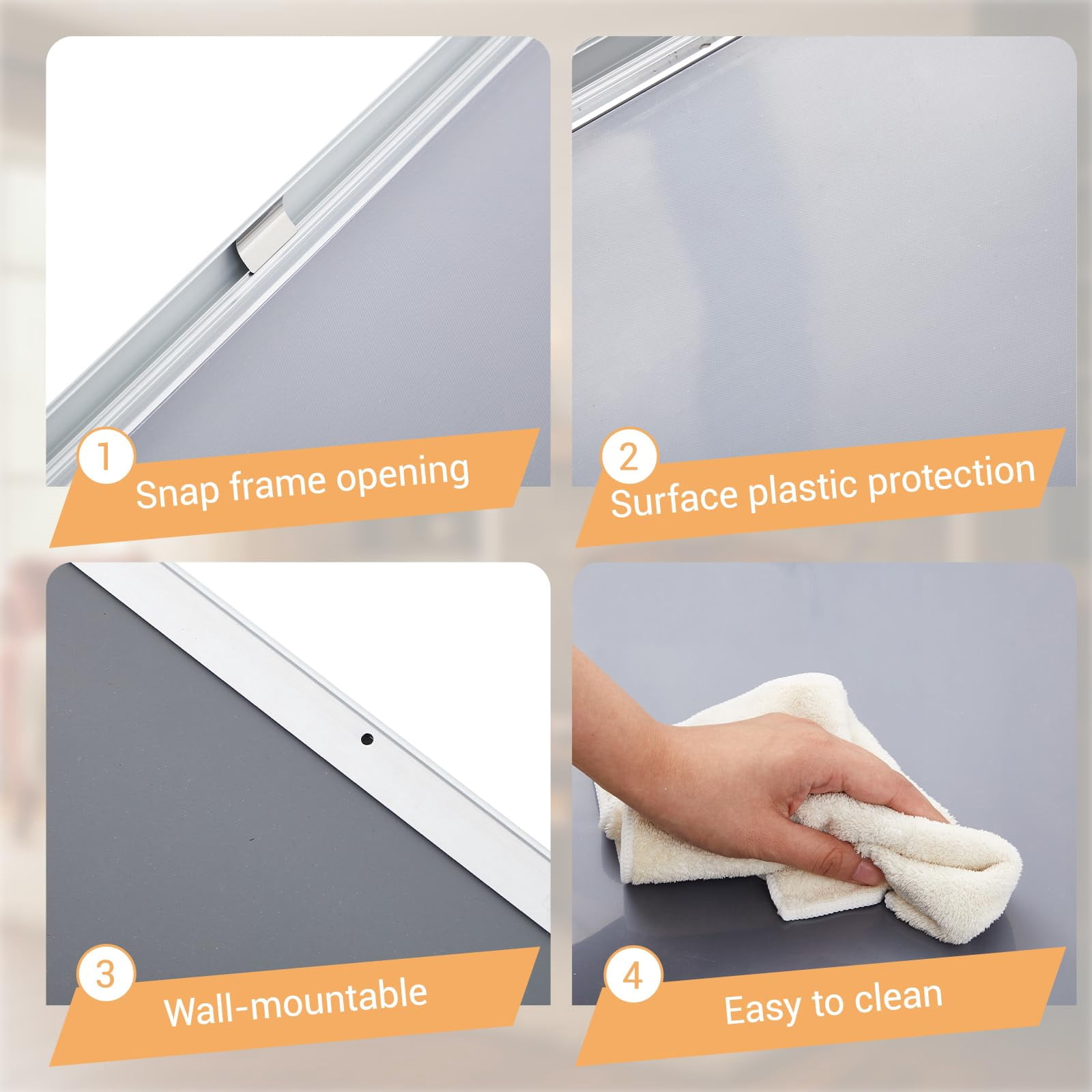 Snap Poster Frame 40 x 24 Inch Heavy Duty Aluminum with Clear Gloss Overlay with Mounting Hardware Includes 4 Mounting Screws and Drywall Anchors(Silver)