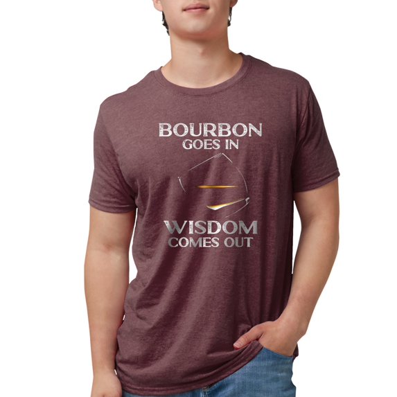 CafePress - Bourbon Goes In Wisdom Comes Out Whiskey L T Shirt - Mens Tri-blend T-Shirt
