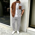 thumbnail image 6 of StSilkitty Men's 2 Piece Outfits Color Block Button down Short Sleeve Collared Shirts and Pants Sets Cotton Linen Casual Set, 6 of 7