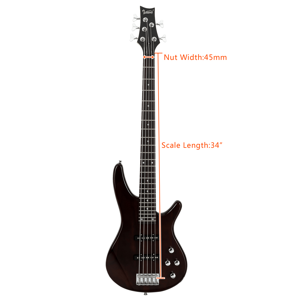 Tcbosik 5 String Full Size Electric Bass Guitar with Bag, Strap, Plectrum, Amp Wire and Wrench Tool for Beginners, Earth Brown