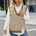 thumbnail image 5 of Olyvenn Sweater Vest for Women Split Hem Casual Striped V Neck Sleeveless Knitted Loose Pullover Sweaters Tops Brown L, 5 of 7