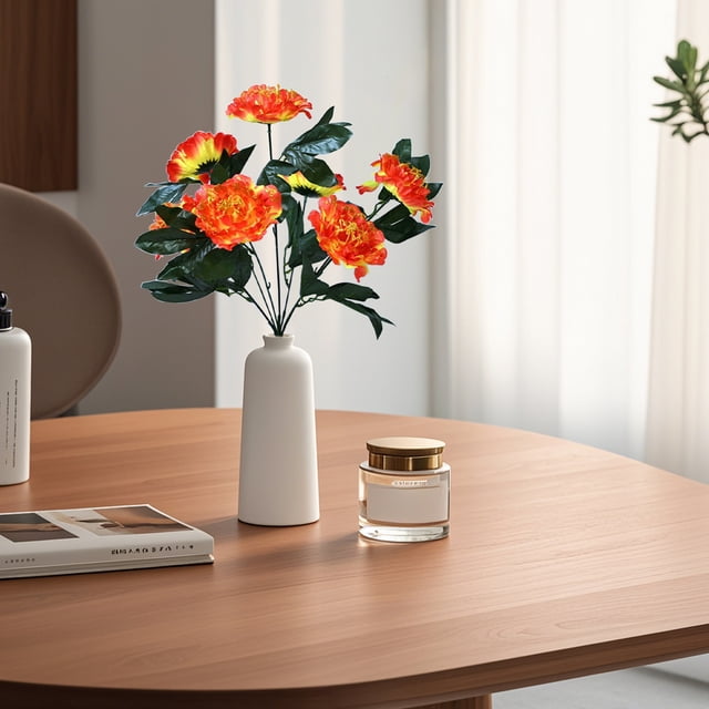 Ramo de flores de peonía artificiales 7 cabezas de purpurina | Decoración plástica realista | Rosa intenso, rojo, amarillo, naranja, morado, blanco | Tallos flexibles de 50 cm | Arreglo floral