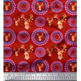 thumbnail image 1 of Soimoi Red Rayon Fabric Circles & Elk Mount Face Decor Fabric Printed Yard 56 Inch Wide, 1 of 3
