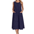 thumbnail image 2 of Gamivast Linen Dresses for Women Sleeveless Crew Neck Loose Fit Shift Midi Dress Cotton Linen Solid with Pockets Flowy Comfy Casual Daily Wear Summer Dresses, 2 of 8