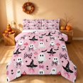 thumbnail image 2 of Homewish Halloween Spooky Animal Ghost Full Size Comforter Sets for Girls, Coquette Leopard Bow Bedding Comforter Set, Light Pink Black, Pink Reversible, 3 Pieces 1 Comforter and 2 Pillowcases, 2 of 6