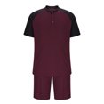 thumbnail image 3 of Pantalones de los Hombres Cintura Elástica, Color Casual Bloqueado, Manga Corta Cuello Redondo Bolsillo Shorts Conjunto, 3 of 8