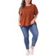 thumbnail image 2 of Blusas de talla grande para mujeres Agnes Orinda, tops de manga corta con volantes, camisetas de cuello redondo, blusas plisadas 4X en rojo y marrón, 2 of 6
