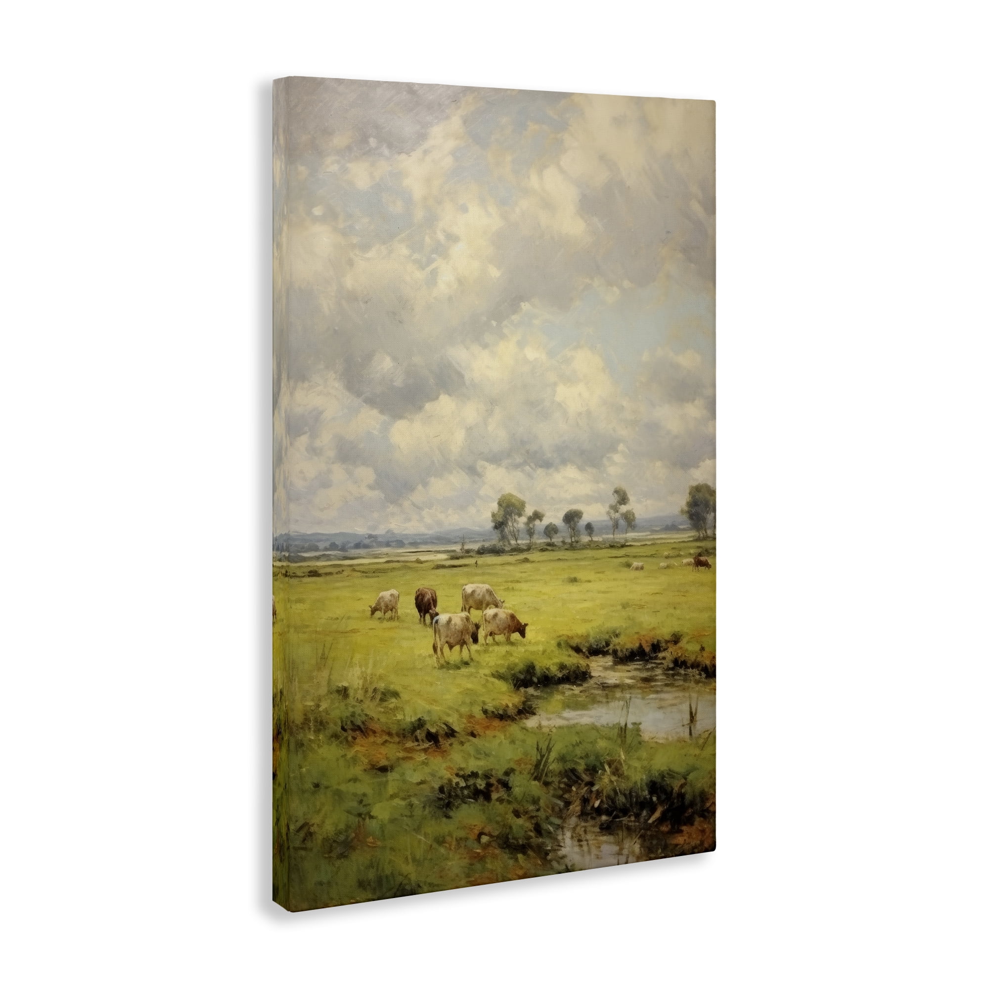 Stupell Industries Grazing Cows Countryside Landscape Painting Gallery Wrapped Canvas Art Print Wall Art, 24 x 36