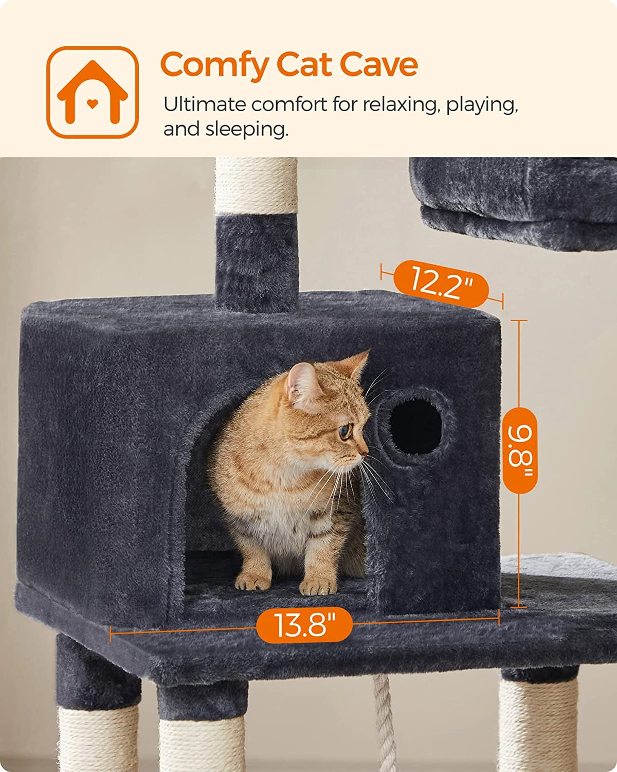 2-Level 56.3" Cat Tree with Scratching Posts & Hammock, Smoky Gray