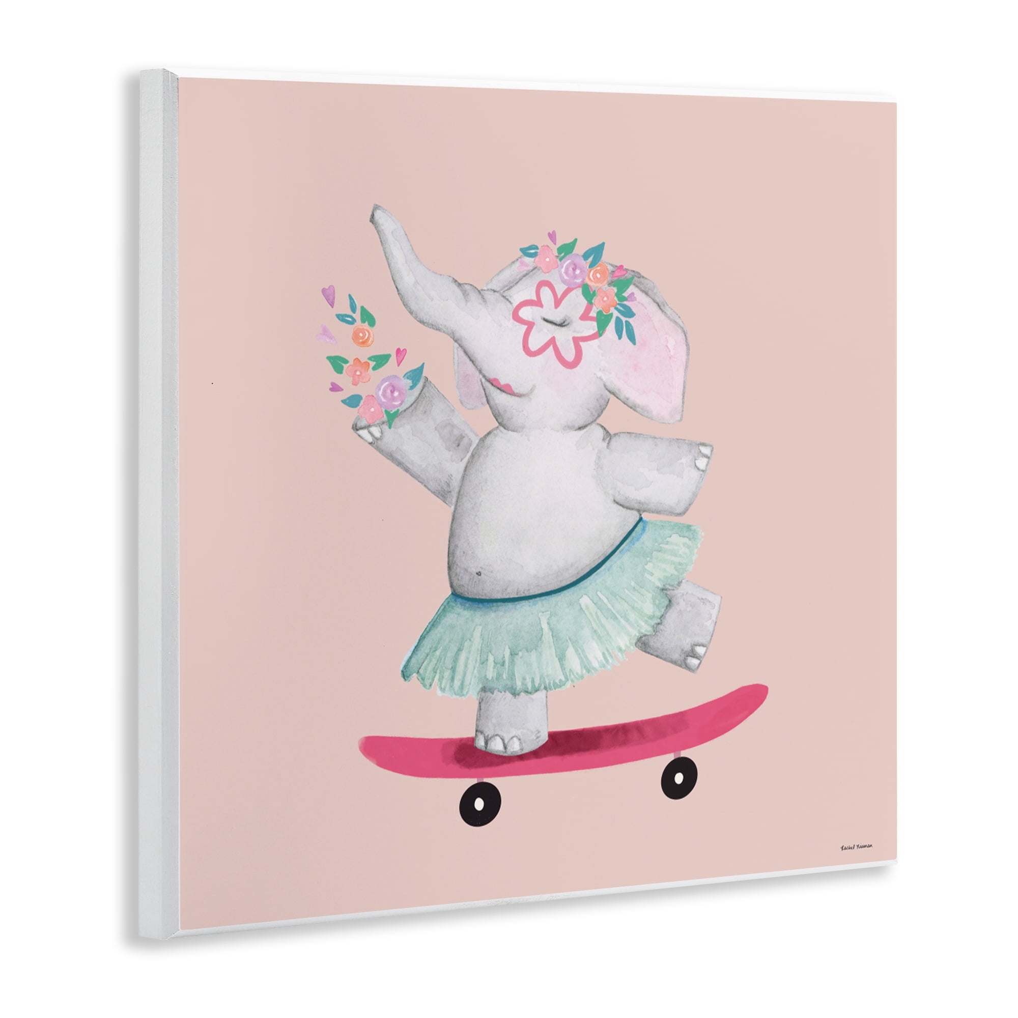 Stupell Industries Skateboarding Elephant with Flowers Wall Plaque Art, design by Rachel Nieman