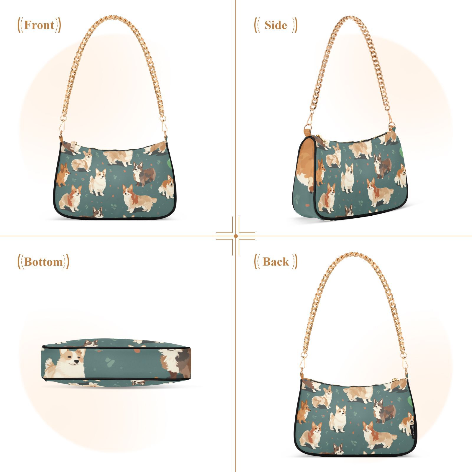 Cute DogsWomen Small Shoulder Bag Crossbody Tote Hobo Bags Purse Clutch Handbags with Chain Strap for Women