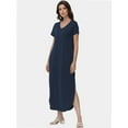 thumbnail image 3 of Women's V-Neck Casual Loose Short Sleeve Long T-Shirt Dress Split Maxi Dress with Side Pocket, 3 of 6