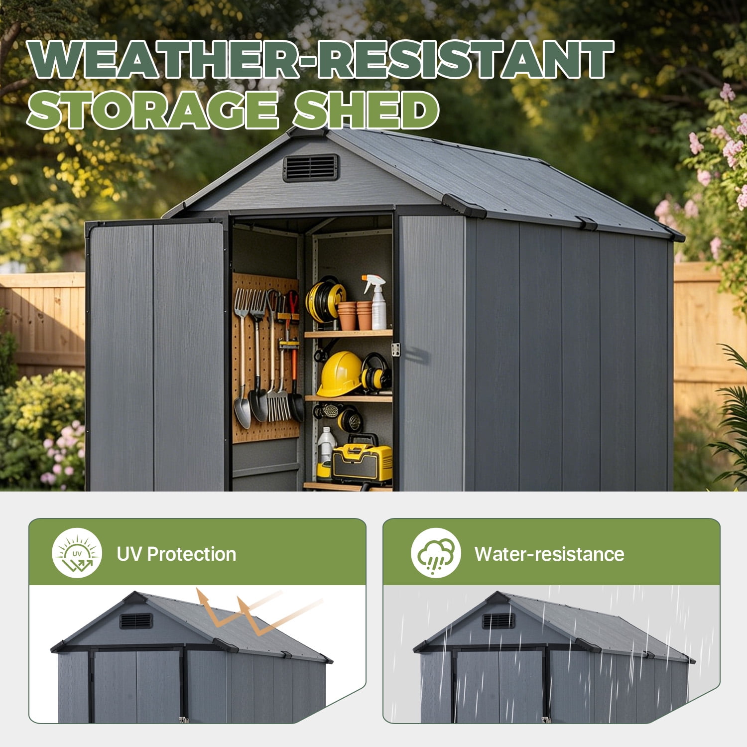 BaPiPro 6'x4' Resin Storage Shed, Heavy Duty Plastic Outdoor Shed with Floor, Metal Frame, Lockable Door, Weatherproof for Backyard, Garden, Patio, Gray