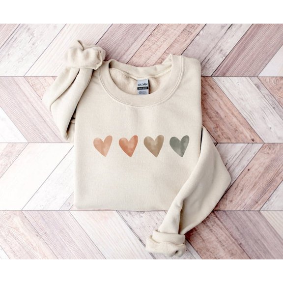 Neutral Watercolor Heart Sweatshirt for Women Heart Lover Gift Love Sweater Cute Valentine's Day Sweater for Women Ladies Heart Top