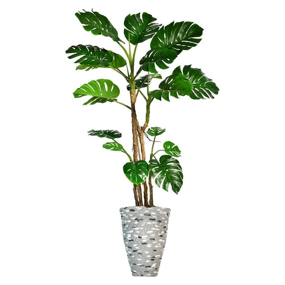 Vintage Home Artificial Faux Real Touch 7.09 Feet Tall Monstera With Burlap Kit With Fiberstone Planter