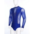 thumbnail image 5 of Yeahdor Mens Shiny Rhinestone Mock Neck Latin Tango Dance Bodysuit Figure Skating Performance Leotard Blue L, 5 of 7