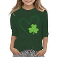 thumbnail image 1 of GPOECD T-Shirt de Jour pour Filles Graphique à la Mode Polyvalent Col Rond Manches 3/4 Décontracté Confortable Hauts pour Filles Vert Foncé,110, 1 of 4