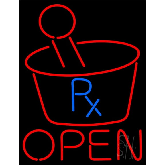 Pharmacy Logo Open LED Neon Sign 19 x 15 - inches, Black Square Cut Acrylic Backing, with Dimmer - Bright and Premium built indoor LED Neon Sign for Defence Force.