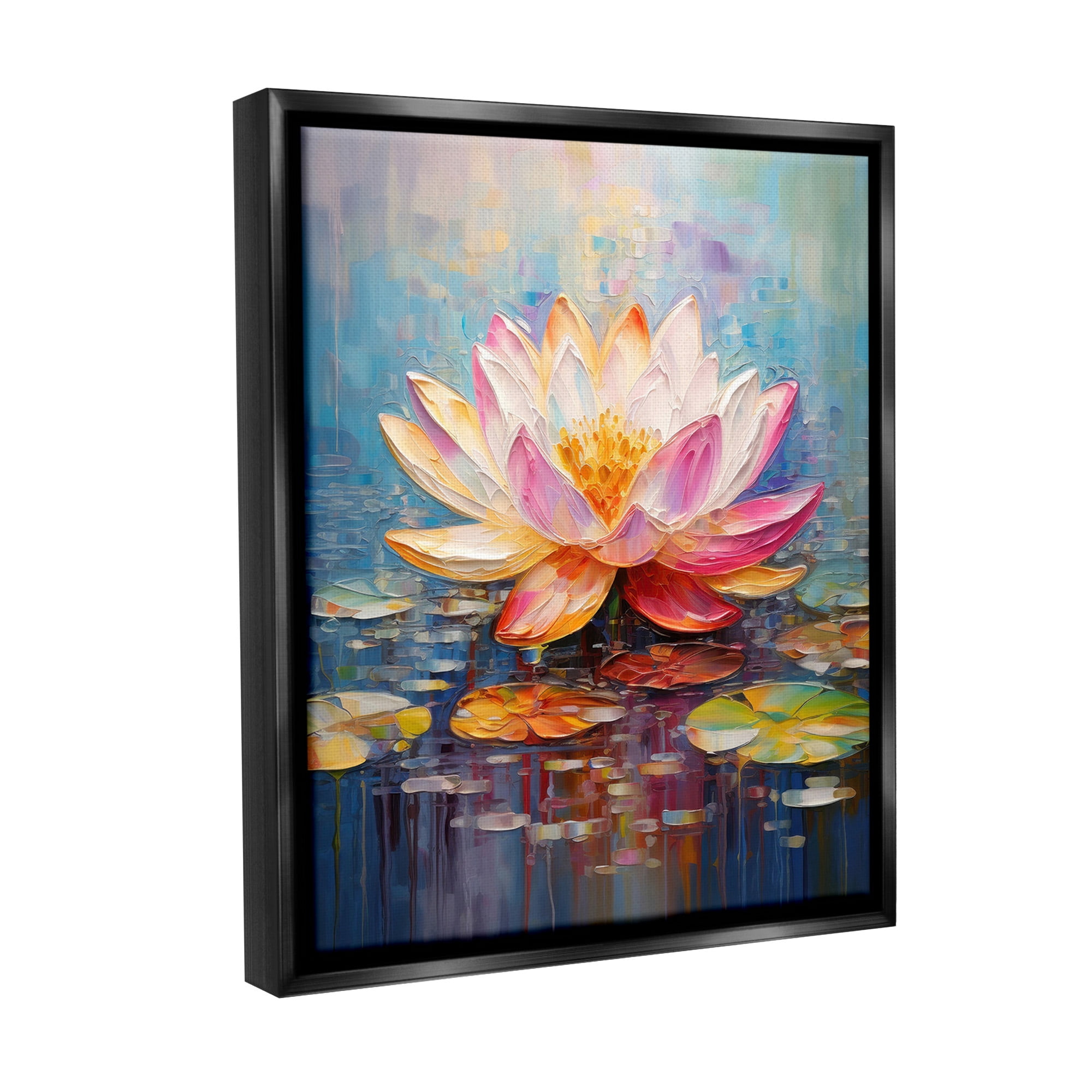 Stupell Industries Modern Lotus Bloom Botanical & Floral Painting Black Floater Framed Canvas Art Print Wall Art, 17 x 21
