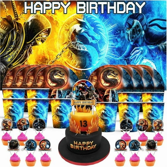 Mortal Kombat Decor Backdrop Plates Birthday Cups Party Supplies Fans Decorations Banner