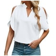 thumbnail image 1 of WEIYLL Ladies Summer Tops Solid Color V Neck Sleeved Off Shoulder White Blouse Sizes XL, 1 of 5
