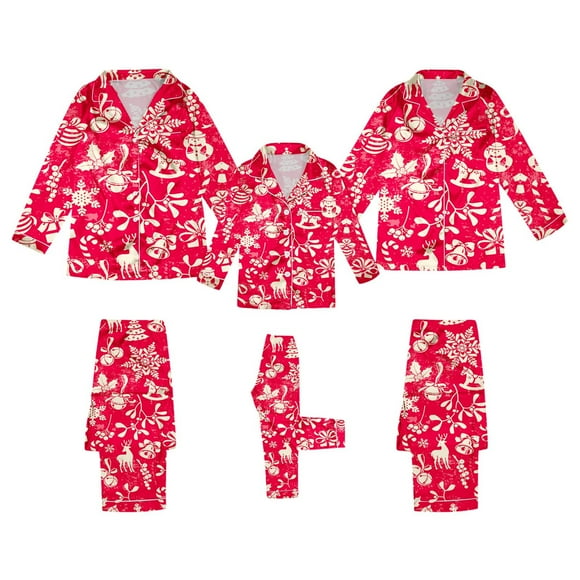Christmas Story Pajamas for Family Christmas Family Matching Pajamas Daughter Silk Like Sleepwear Holiday Print Pajama Set For Women Girls Festive Nightwear Red S