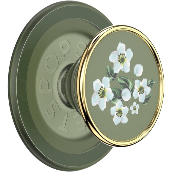 PopSockets Phone Grip for MagSafe, Magnetic Holder, Phone Stand, Green - Floral Relief
