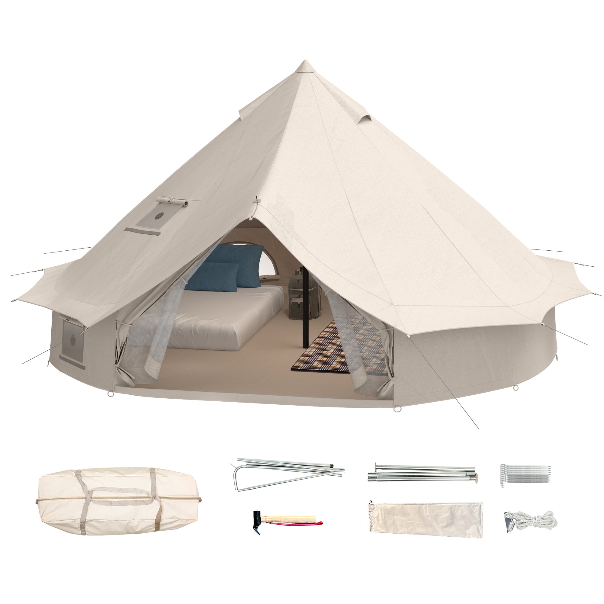 Dextrus 4 Seasons Glamping Bell Tent Waterproof with Stove Jacks & Windows for Party, Camping