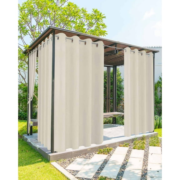 Outdoor Curtains for Patio Beige Solid Color Waterproof Privacy Outside Curtains with Tiebacks Grommet Top Pergola Curtains for Porch Cabana Gazebo 2 Panels, 54x95 inch