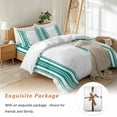 thumbnail image 7 of Colorful Stripes Bedding Duvet Cover Set Queen Size 4 Pieces Teal Green Wood Texture White Bedding Set with Zipper Closure, 1 Comforter Cover 90x92 Inches 1 Flat Sheet & 2 Pillow Cases, 7 of 7
