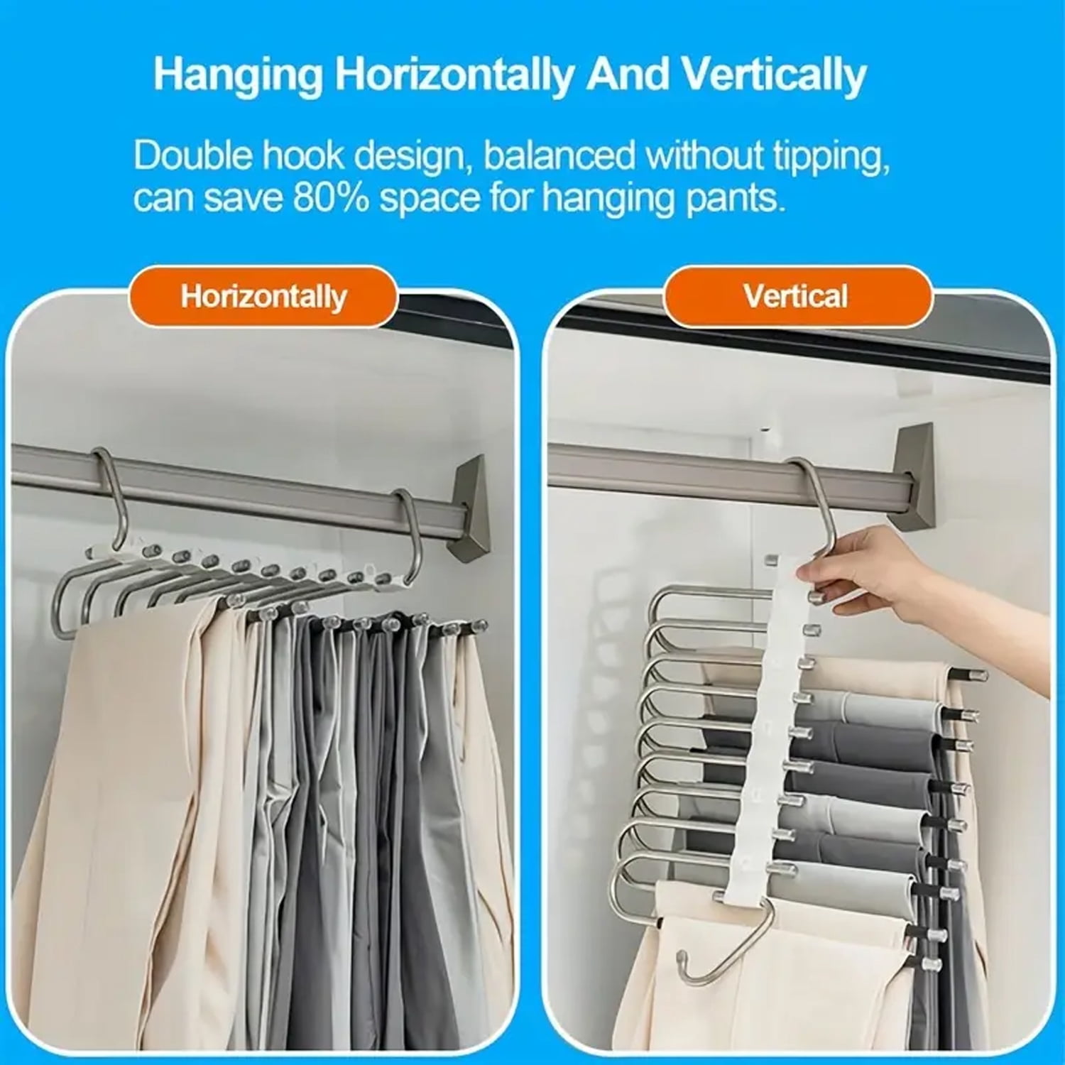 6-Layer Stainless Steel Metal Pants Hangers | Space-Saving Hanger Rack for Men & Women | Folding Clothes Hangers | Multi-Purpose Organizer for Pants, Scarves, Jeans