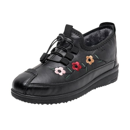 

QYZEU Leather Boots for Women Knee High Heels Casual Summer Sandals for Women Girl And Women Winter Cotton Shoes Plush Warm Soft Soles Waterproof And Fashionable Flower Cotton Shoes