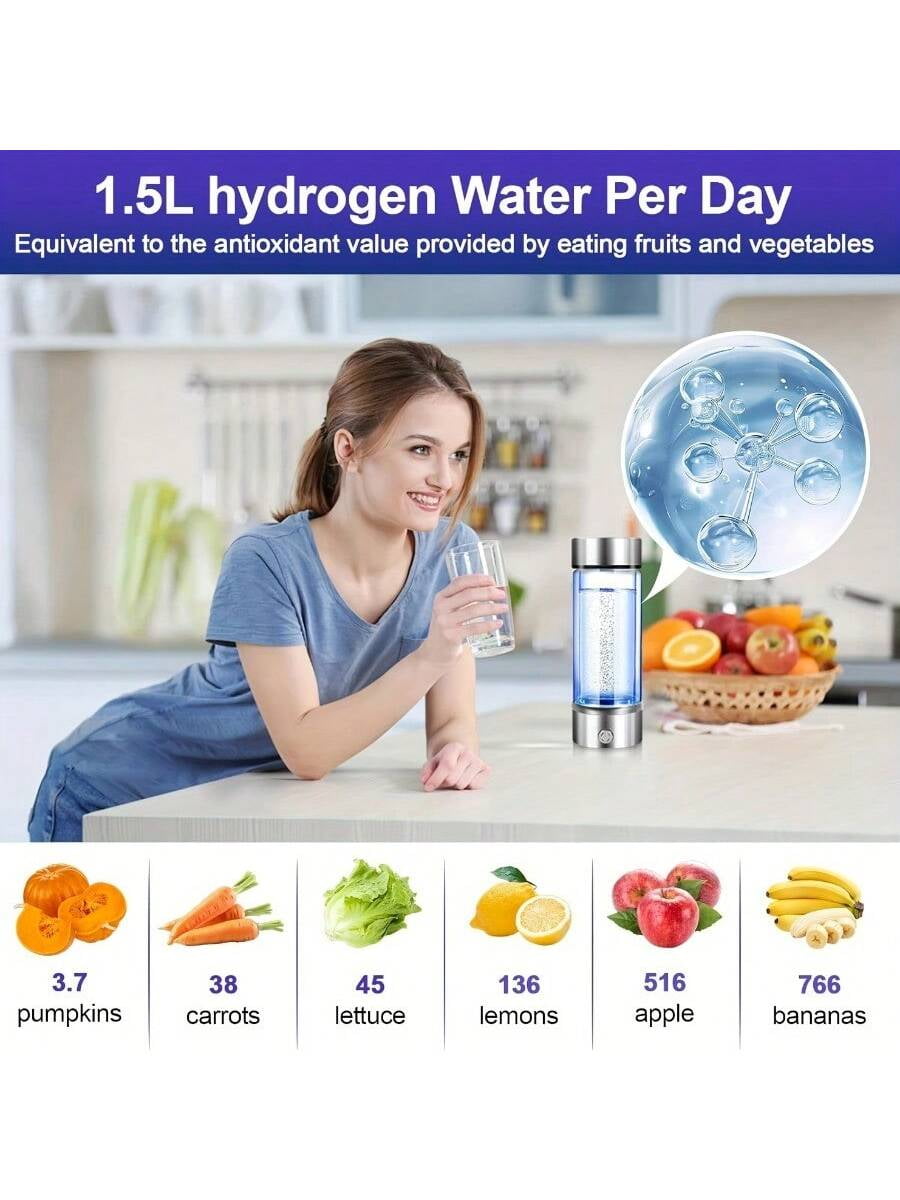 2026 New Hydrogen Water Bottle, 3-Min Rapid Electrolysis, PEM Technology Water Ionizer, Portable Hydrogen Water Generator For Office, Daily Drinking, Travel Exercise Home And Gifts (Silver