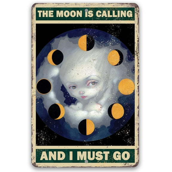 The Moon is Calling and I must Go - Gothic Metal Sign - Moody Goth Blue Shades In This Inspirational Woman Empowerment Decor - Great Wicca, Wiccan, Witch, Occult, Magic Gift Under $20 (8" x 12")