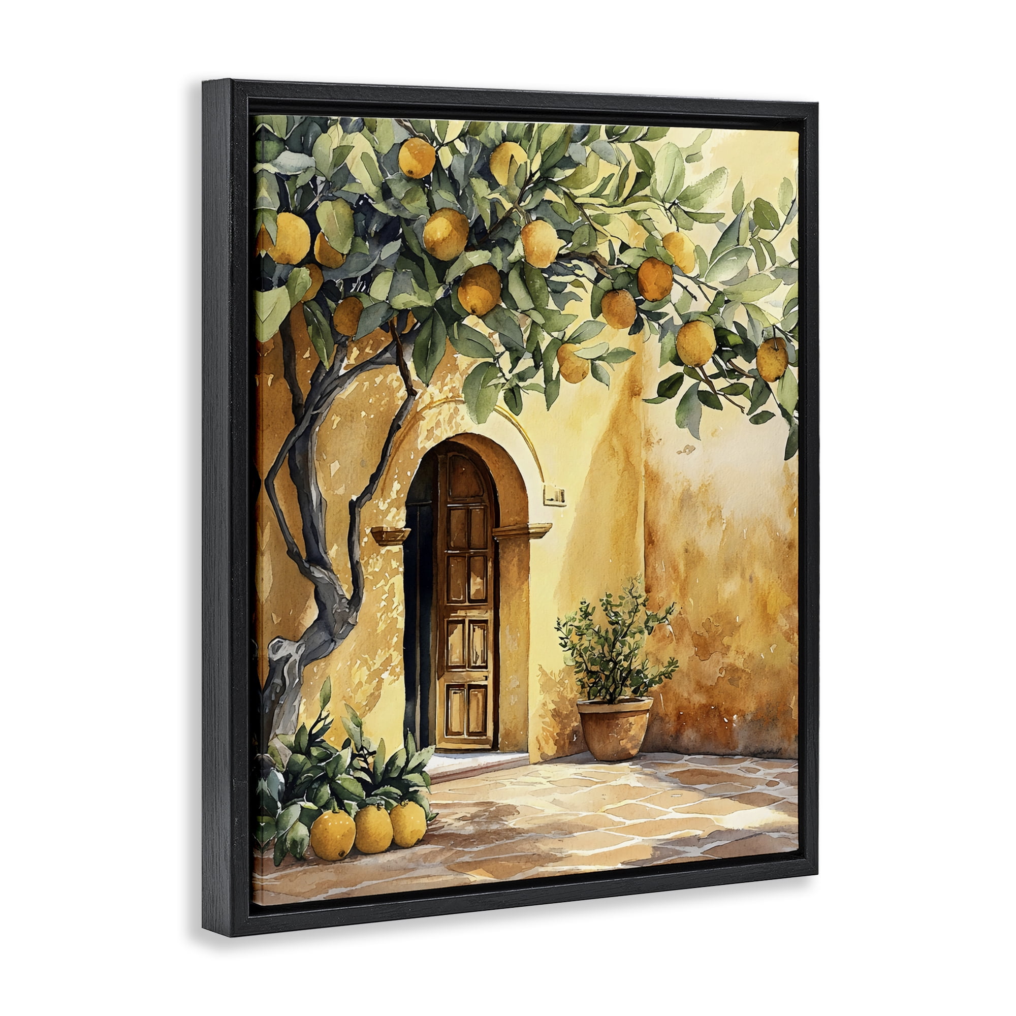 Stupell Industries Mediterranean Courtyard Lemon Tree Black Framed Floater Canvas Wall Art, design by LSR Design Studio