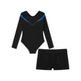 thumbnail image 4 of MSemis Kids Girls Rhinestone 2 Piece Outfits Gymnastics Leotard with Shorts Dancewear Blue 14, 4 of 6