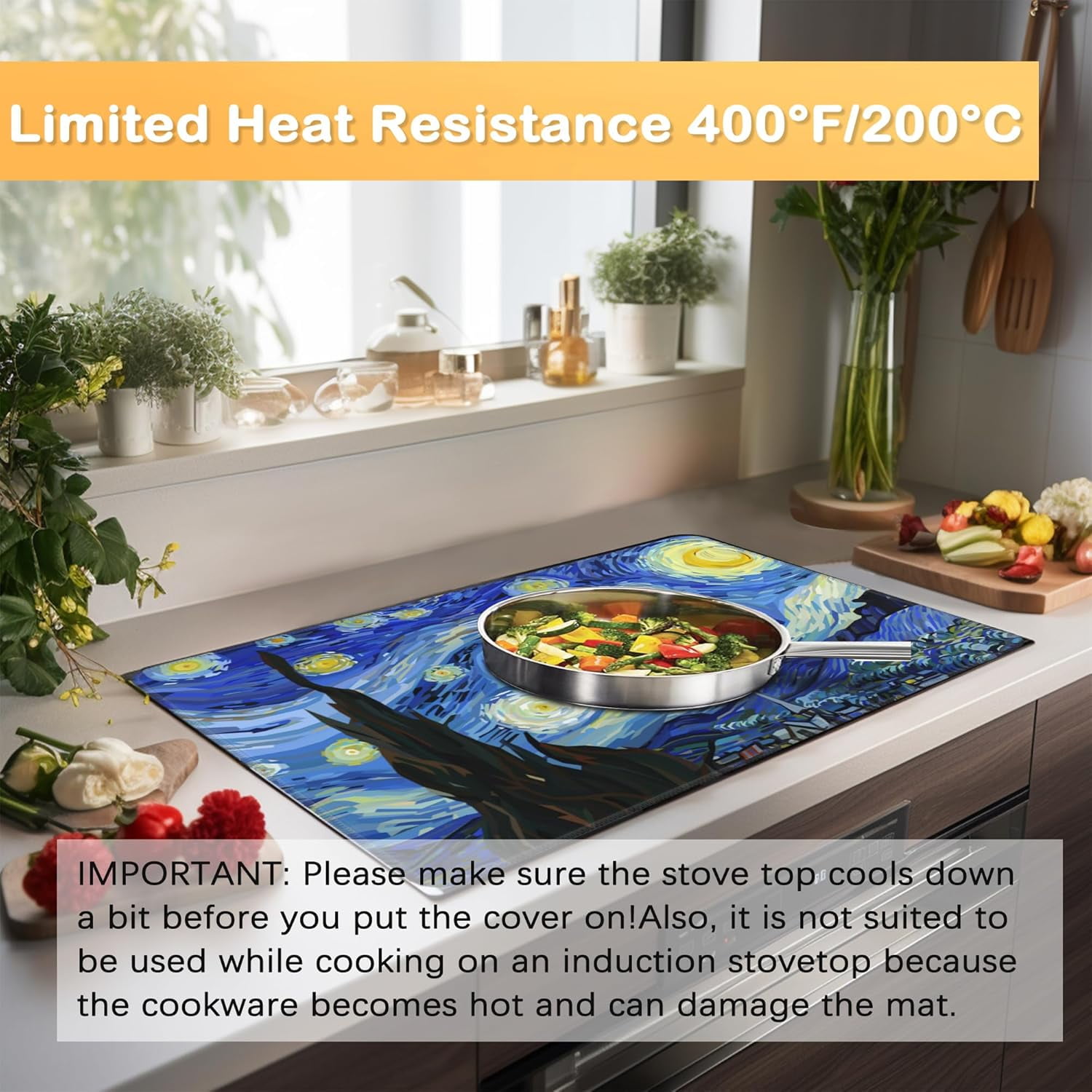 Electric Stove Top Cover Protector \u2013 Christmas Kitchen Decor Starry Night Van Gogh Glass Flat Top Stove Mat Oven Induction Cooktop Mat for Ceramic Countertop Mats Heat-Resistant Dish Drying Mat