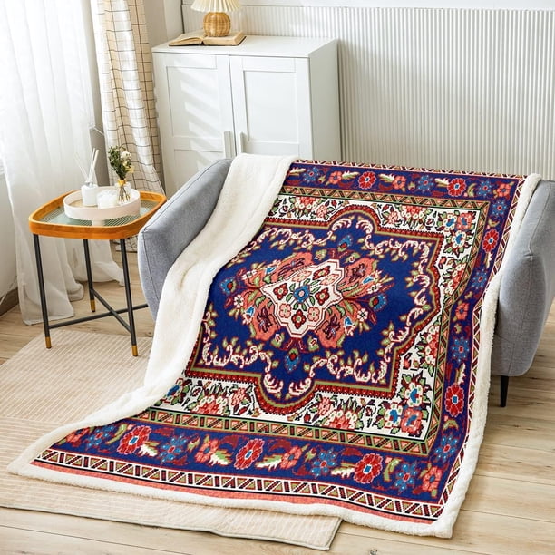 Erosebridal Sherpa Fleece Blanket – Abstract Geometric Stripe Throw, Boho Plush For Couch & Bed