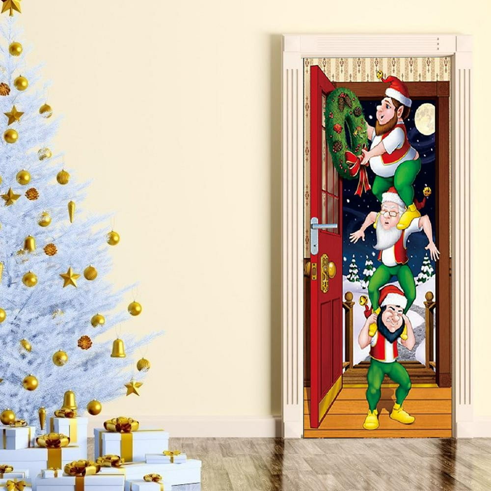 Mgaxyff Christmas Elf Window Stickers Decal Wall Door Mural Sticker for