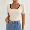 thumbnail image 3 of Besolor Womens Summer Tops Knit Lace Splicing Scoop Neck Basic Tee Casual Short Sleeve Slim Fitted Going out Shirts, 3 of 9