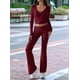 thumbnail image 5 of Conjunto Deportivo de 2 Piezas para Mujer, Camiseta de Larga, Pantalones Acampanados, Chándal Informal, Color Vino Tinto, Talla XL, 5 of 8