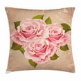 thumbnail image 1 of Rose Throw Pillow Cushion Cover, Pink Bouquet of Roses Retro Design Nature Love Romance Theme Grunge Display, Decorative Square Accent Pillow Case, 16 X 16 Inches, Tan Pale Pink Green, by Ambesonne, 1 of 2
