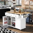 thumbnail image 1 of Kitchen Island Cart with Rubber Wood Drop-Leaf Countertop, 5-Wheel Rolling Island with Internal Storage Racks, Cabinet and 3 Drawers for Dining Room Kitchen, 1 of 14