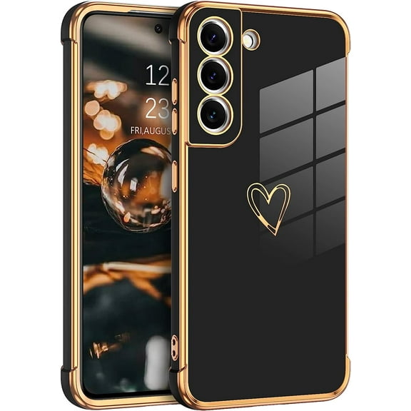 Samsung Galaxy S21 Case, Samsung Galaxy S21 Electroplated Phone Case Love Heart Cute Case Soft TPU Protective Shockproof Flexible Plating Samsung Galaxy S21 Phone Case for Girls Women, Black